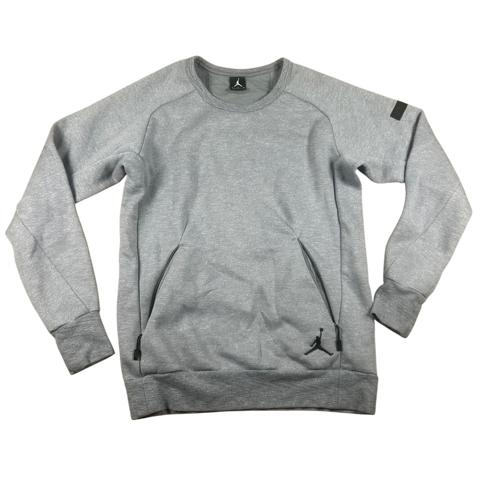 Jordan Flight Fleece Crew Sweatshirt Mens Medium Gray 802181-065 Jumpman Pocket